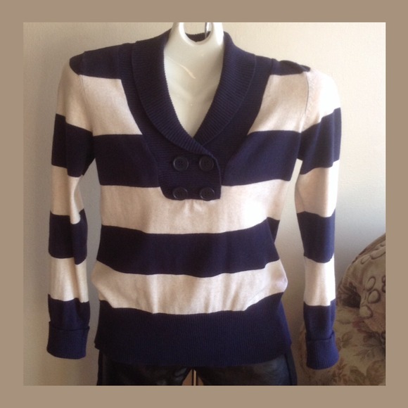 Pink Rose Sweaters - Navy & Beige Sweater.