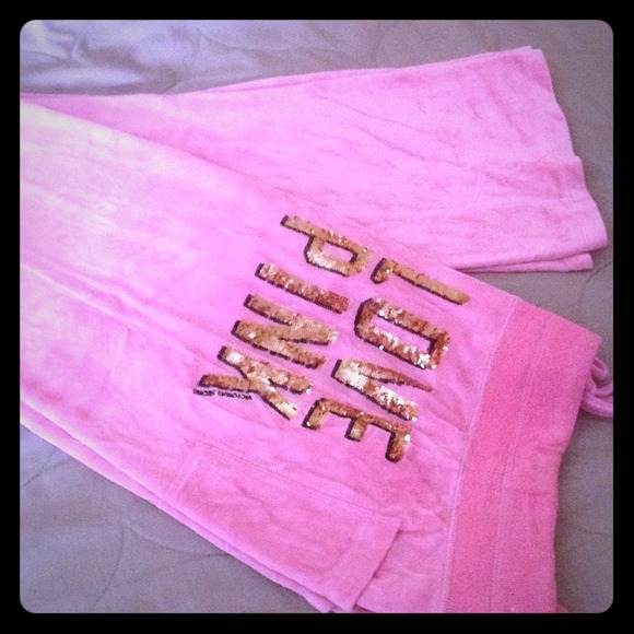 VS Bling Pink Sweat Pants with gold lettering