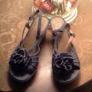 Denim Leather Route 66 Wedges