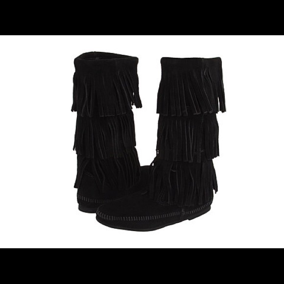 Black Minnetonka Fringe Boots