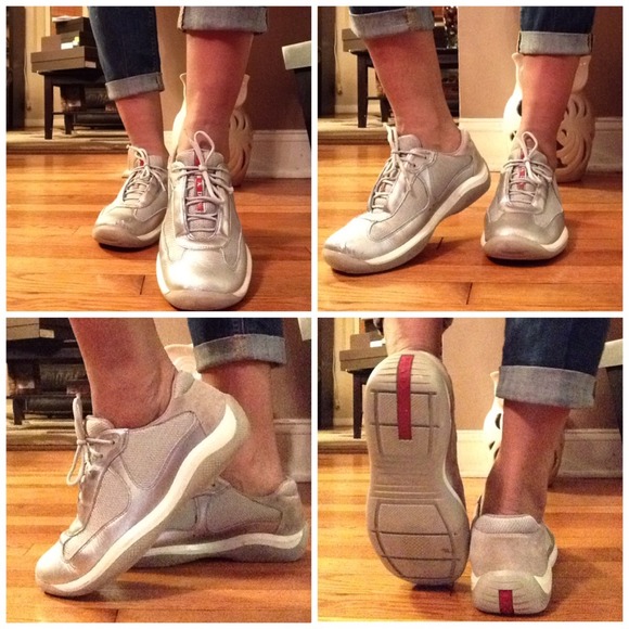 Prada Shoes - WORN authentic PRADA sneakers, sz 8.5, color slvr