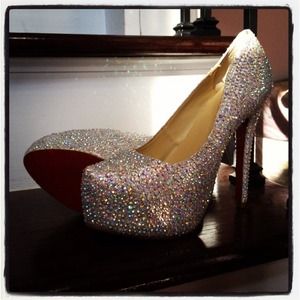 Custom crystal covered red bottom heels