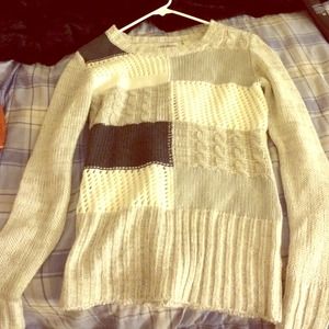 Grey and white crocheted sweater