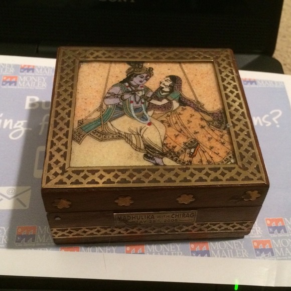 Madhulika With Chirag Wooden Brass Box with Glass - Picture 1 of 4