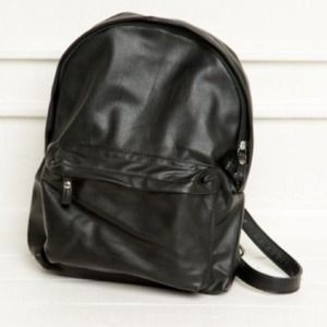 black faux leather backpack