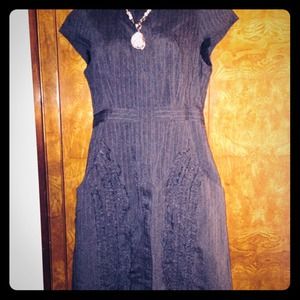 Grey Blue Pinstripe Dress w Ruffles
