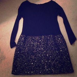 Suzi Chin black long sleeve dropwaist sequin dress