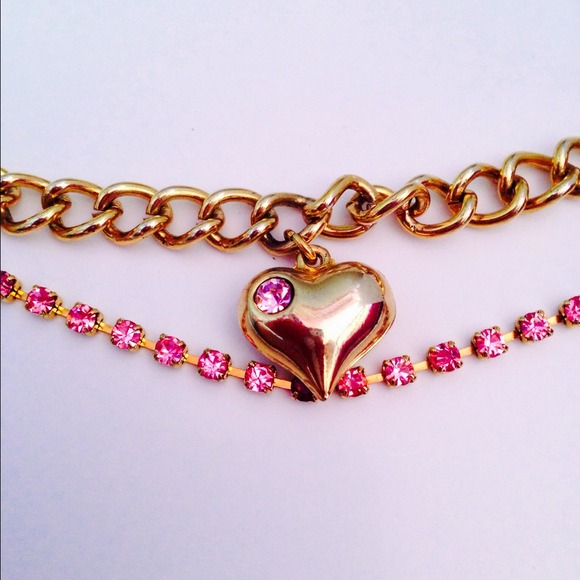 Betsey Johnson gold pink rhinestone bow bracelet