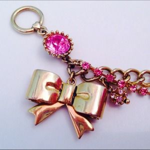Betsey Johnson gold pink rhinestone bow bracelet