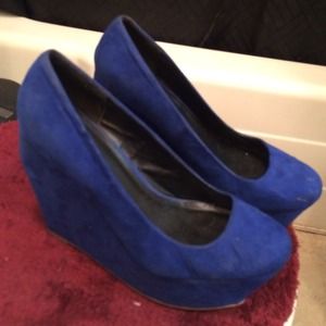 Blue suede wedges