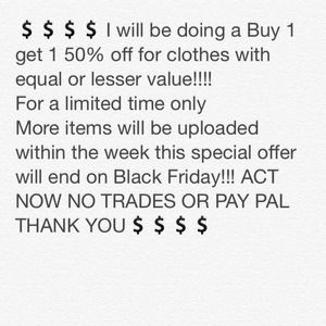 BUY 1 ITEM GET THE OTHER 50% OFF
