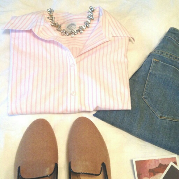 Pink and white stripe button up