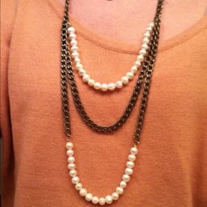 Handmade Pearl and Chain Tiered Necklace