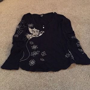 Lucky Brand Embroidered Black Long Sleeve Shirt