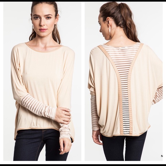Tops - Cream Striped Back Top