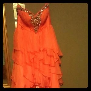 Coral high low prom dress