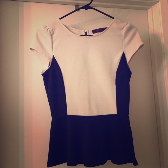 Peplum black and white top