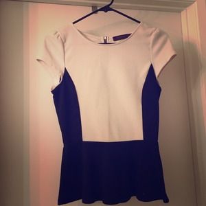 Peplum black and white top