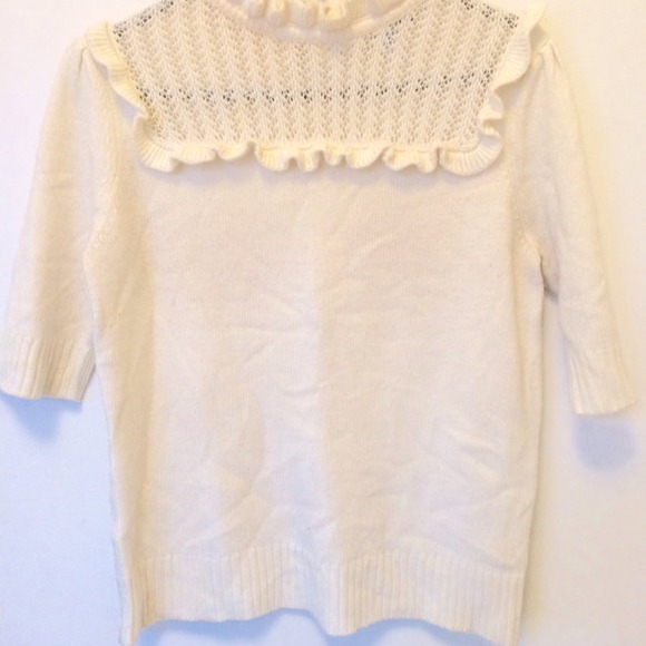 Cream elbow length wool sweater with bib detail