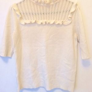 Cream elbow length wool sweater with bib detail
