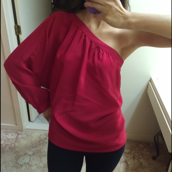 Red Silk Shirt Blouse (sz 2)
