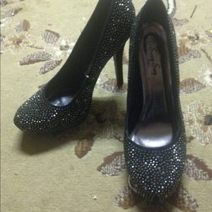Size 8.5 black suede with silver sparkle heels
