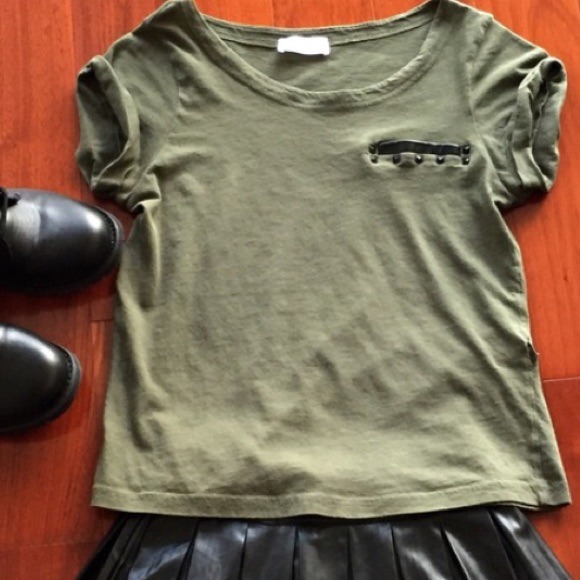 BUNDLED [zara] army green top with black studs - Picture 2 of 4