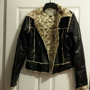Faux fur and leather jacket