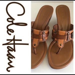 COLE HAAN brown leather wedge sandals