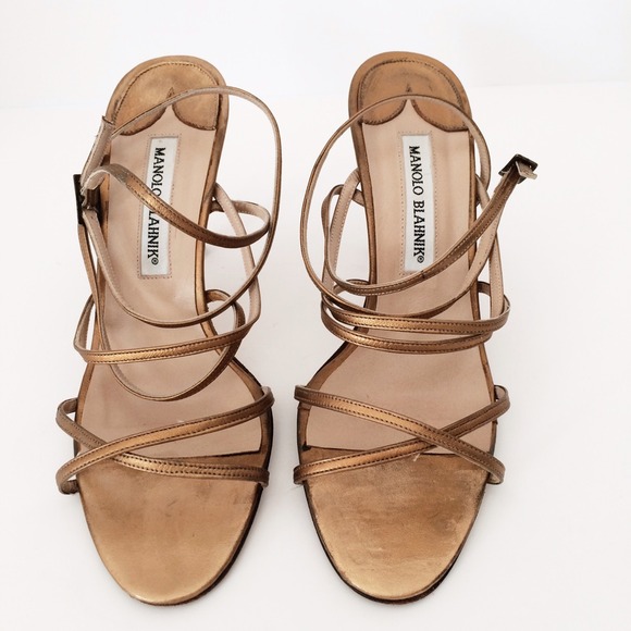 SEXY AUTHENTIC MANOLO BLAHNIK Gold Strappy heels