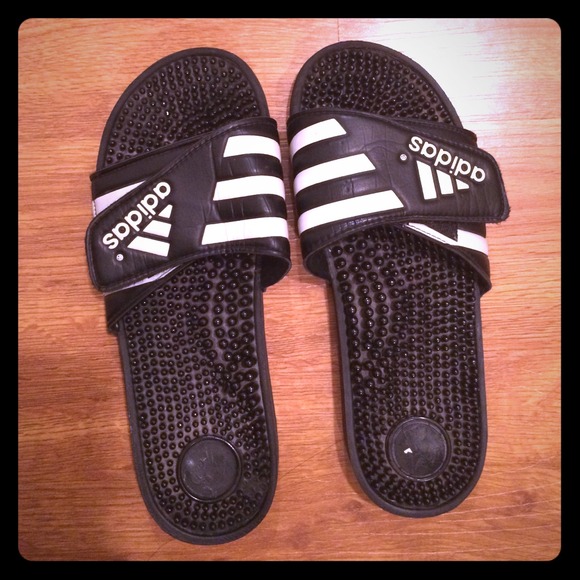 Adidas black and white sandals slides