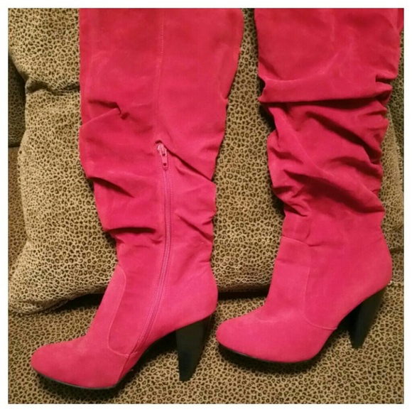 Red suede boots