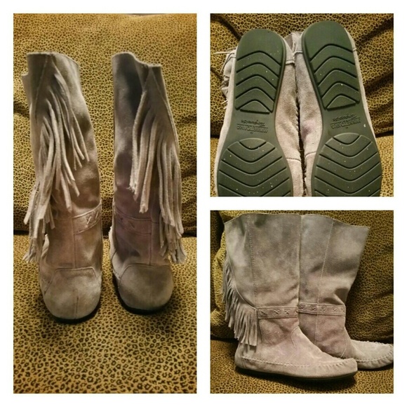 Grey moccasin boots