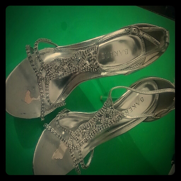 Silver metallic rhinestone braided heels