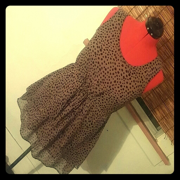 Brown and black flintstone print flowy 100% polyes - Picture 1 of 4