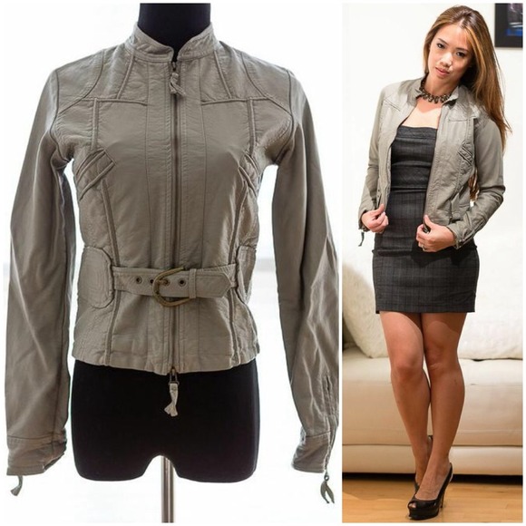 MAX STUDIO vegan (faux) leather grey moto jacket