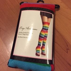 Spandex acrylic rainbow stripped thigh highs