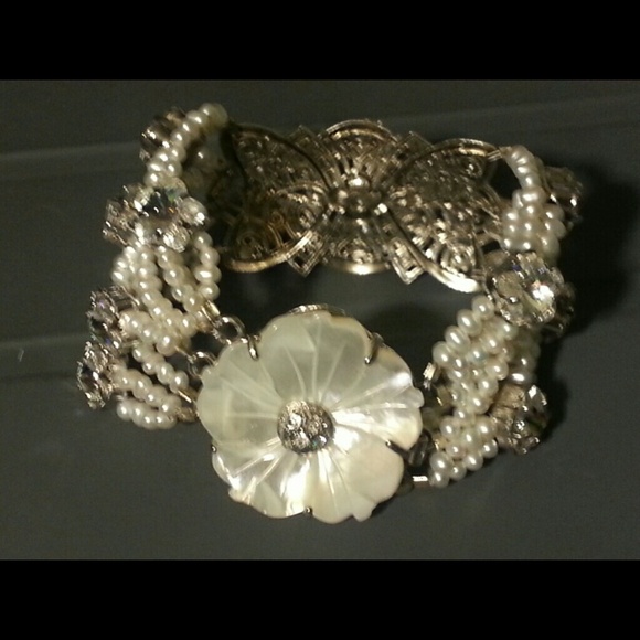 Mother of Pearl flower cuff bracelet