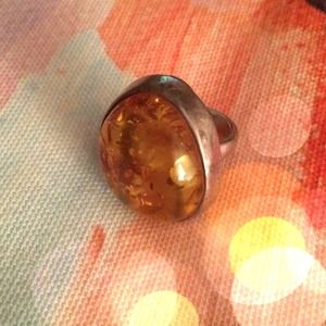 Large Silver and Amber Ring