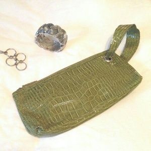 Faux green alligator wristlet
