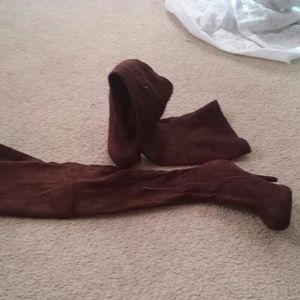 Brown thigh high boots