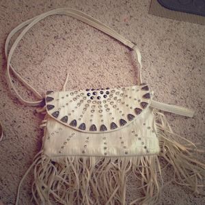 Studded, fringe purse
