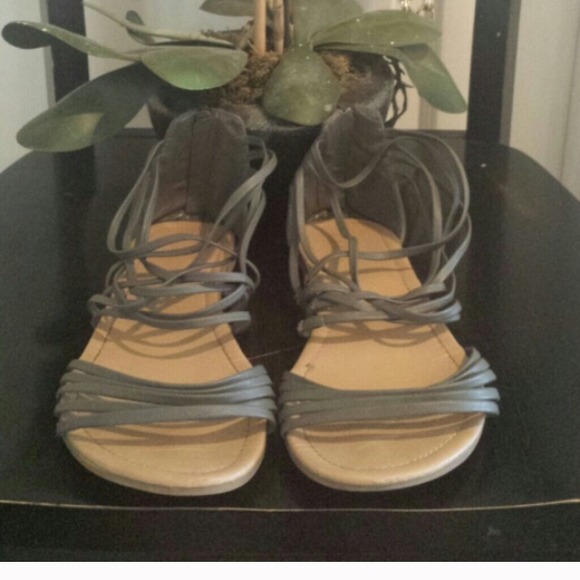 strapped gray sandals