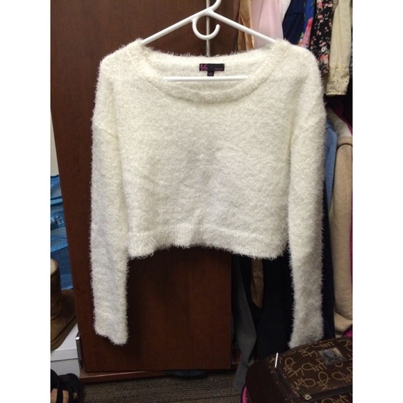 cropped fuzzy white sweater