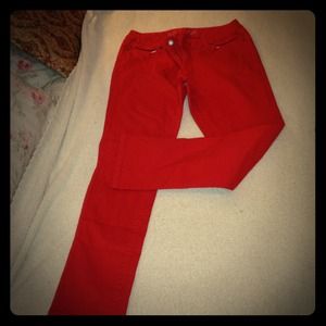 Red skinny jeans from The Limited