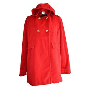 Tommy Girl Red Hooded Winter Pea coat XL
