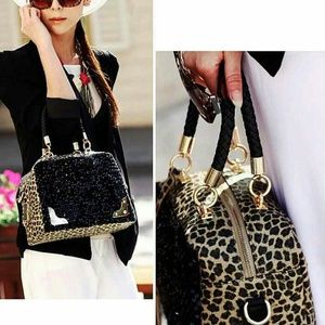 Black leapard strap handbag new