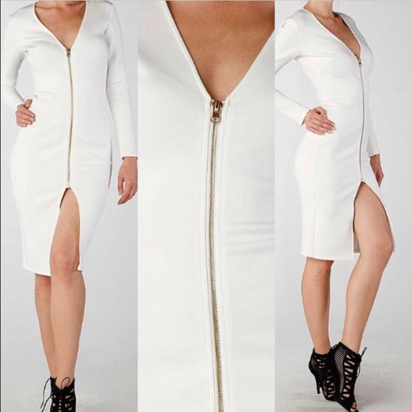 All white zipper front dress