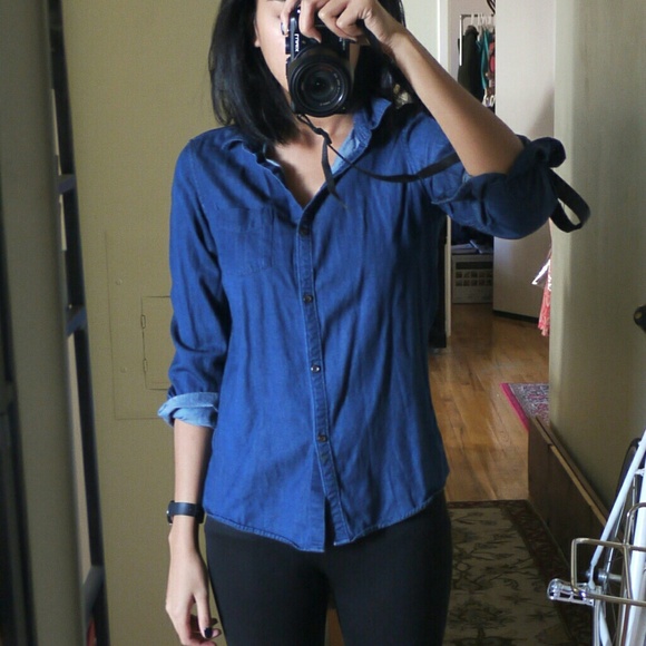 100% Cotton, Denim Chambray-Styled Button-Up
