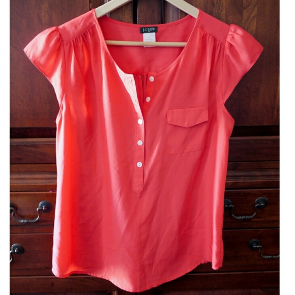 J. Crew Salmon Cap-Sleeved Ruched Back Top